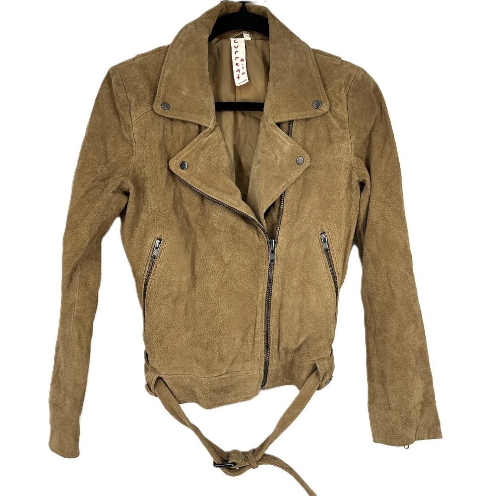 Current Air Genuine Leather Suede Moto Jacket Camel Tan Small‎
